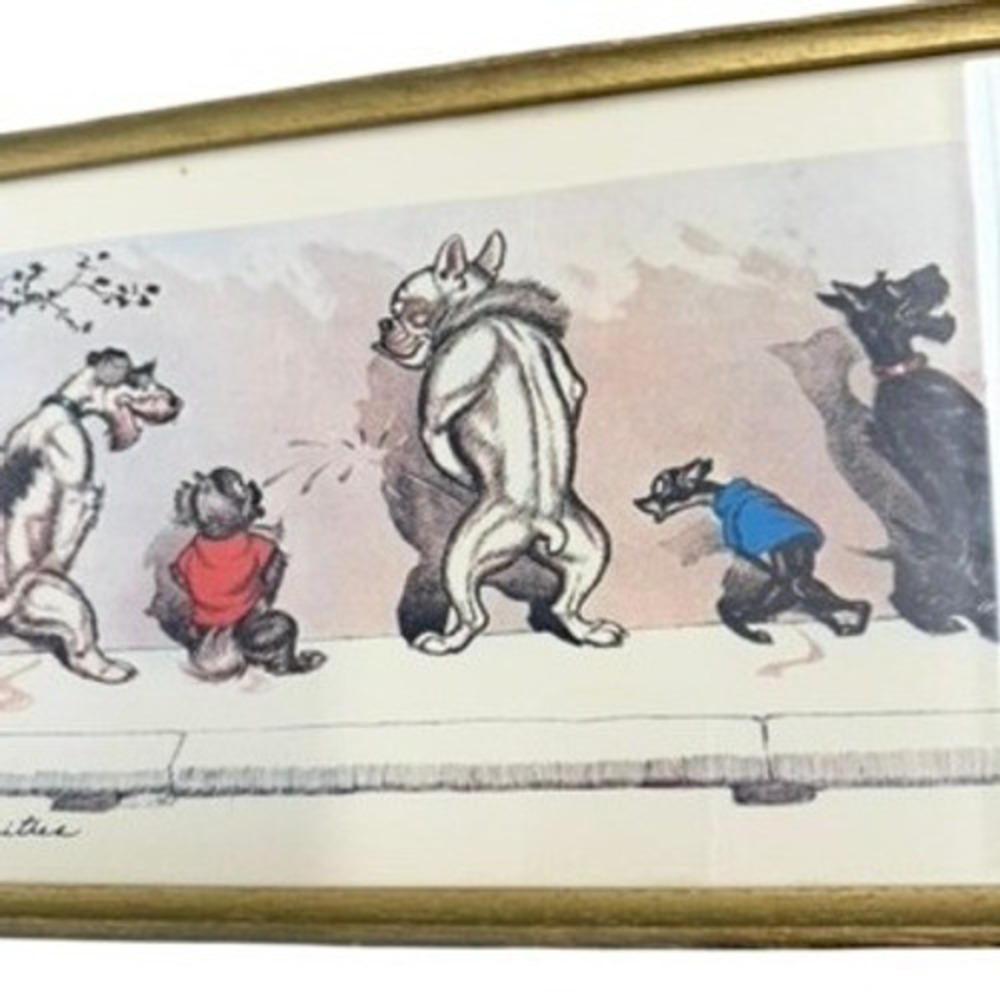 VTG Boris O'Klein Comme Nos Maitres Framed Print Dirty Dogs of Paris Art RARE - Picture 3 of 9